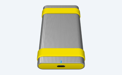 Silver and yellow Sony SSD
